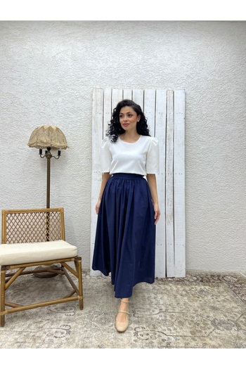 KÜÇÜĞÜM BUTİK Navy Blue Poplin Flared Skirt