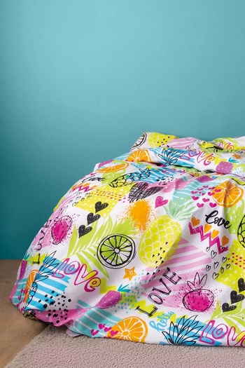İssimo Home Lemonade 210 Tc (83 Thread) Digital Cotton Satin Single Duvet Cover Set