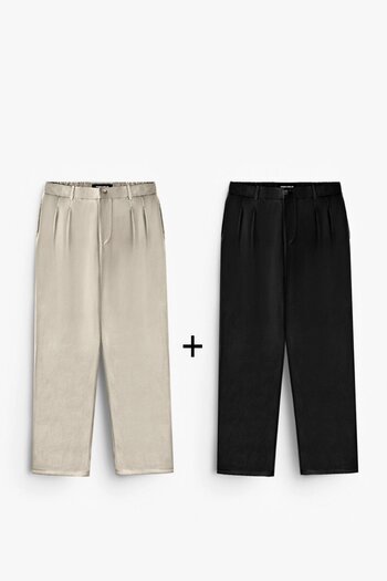 ablukaonline Men's Baggy Fit - Black Beige 2-Piece Fabric Pants