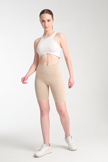 MRS.MODA Women's Mink Color High Waist Gathering Korean Fabric Sports Shorts