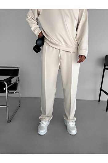 ablukaonline Beige Men's Baggy Fit Stretchy Trousers