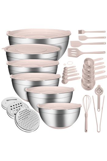 Generic Mixing Bowl with Airtight Lids 6 Piece Nesting Bowls 3 Graters Measuring Cups & Spoons Whisk Spatula