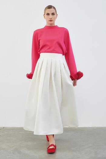 KADRİYE BAŞTÜRK Ole Pleated High Waist Taffeta Skirt Ecru