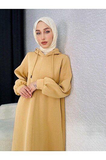 MODAJİN DADALİ Üç İplik Kapşonlu Elbise Camel