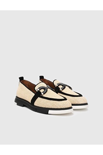 İLVİ Gilson Suede Straw Black Women's Loafer