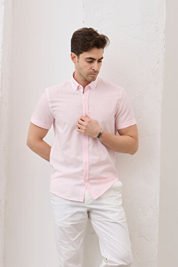 RAVANELLI Cool Keeping Short-Sleeved Solid Flared Cotton Men's Shirt Cairo