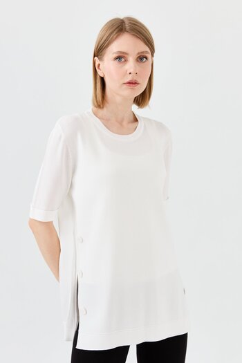 Desen Triko Women's Crew Neck Summer Knitwear Blouse Ecru