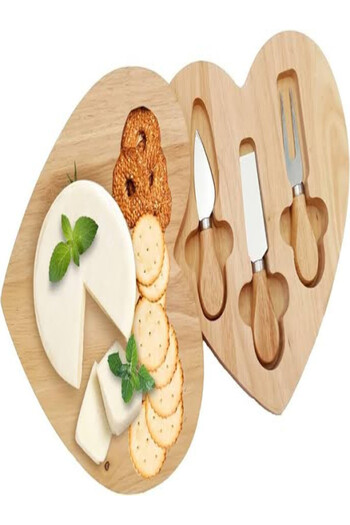 Lotus rose Cheese Board & Knife Set,Ideas for Entertaining Includes Wooden Cutting Board with Assorted Cheeses