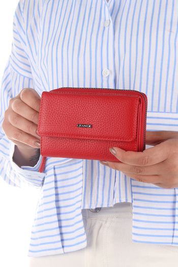 Grande 2754 Black detail Genuine leather Women's wallet card holder clutch RED