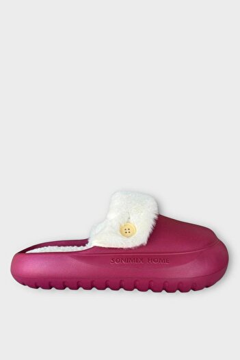 Liger Women's Slippers - Fur Inside, Washable Button Detail, Doctor Nurse Chef Trend Claret Red