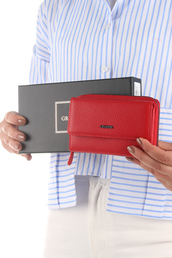 Grande 2754 Black detail Genuine leather Women's wallet card holder clutch RED