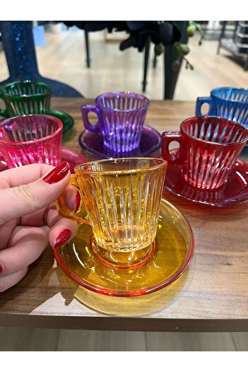 P&ORA PREMIUM KITCHEN PRODUCTS 6-Piece Turkish Coffee Cup Set with P&Ora Cut Color, Espresso Set