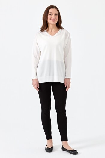 Desen Triko Ecru Women's V-Neck Thin Blouse