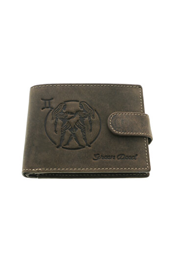 GiftExpress Gemini wallet, brown genuine leather with clasp