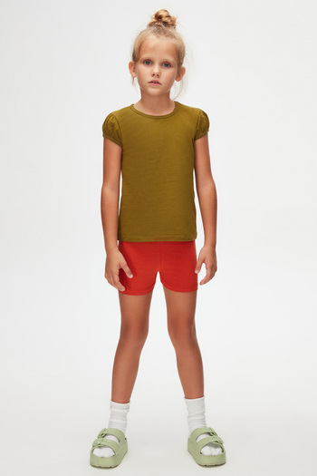 LOVETTI Olive Green Watermelon Sleeve Crew NecK T-shirt for Girls