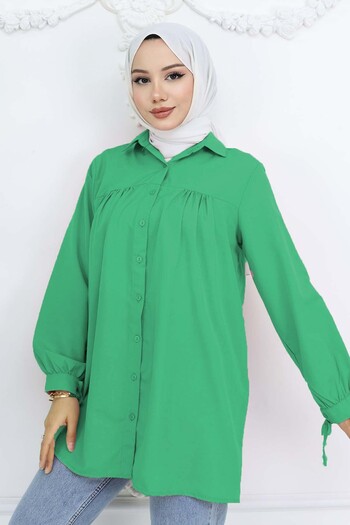 benguen Lace Sleeve Hijab Shirt Green 12030
