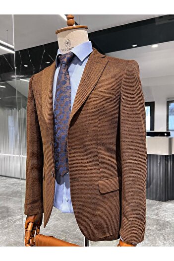 AGUSTİNİ Sütlu Kahve Blazer Tek Ceket Slim Fit | Agustini