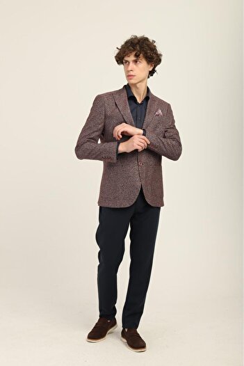 AGUSTİNİ Bordo Renk Sivri Yaka Yarım Astar Torba Cep Blazer Tek Ceket Slim Fit | Agustini