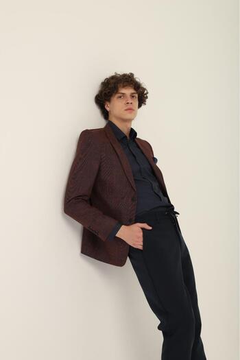 AGUSTİNİ Burgundy Color Pointed Collar Blazer Single Jacket Slim Fit |   Agustini