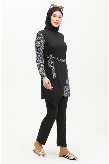 sefamerve Belted Hijab Swimsuit 2490-01 Black