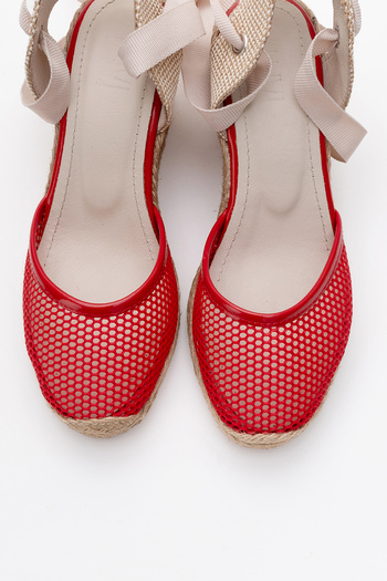 LuviShoes LIONS Red Leather Women's Ankle Strap Wedge Heel Sandals
