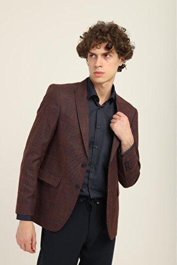 AGUSTİNİ Burgundy Color Pointed Collar Blazer Single Jacket Slim Fit |   Agustini