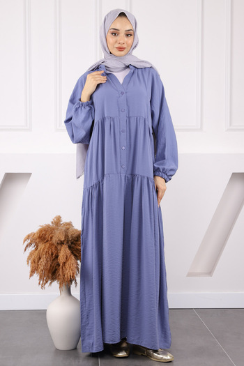 İmajButik Φόρεμα Indigo Half Buttoned Skirt Layered Modal