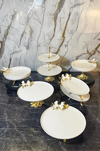 MAY HOME 7 Piece Wb Porcelain Tableware Presentation Set & Dinner Plate Salad Bowl Cookie Bowl Oval Appetizer Plate