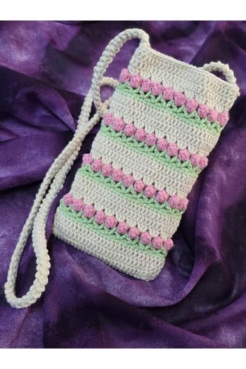 Magic Ring Cross Strap Tulip Patterned Knitted Phone Bag Phone Case Bag