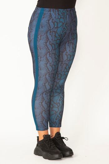 Şans Women's Large Size Petrol Side Stripe Patterned Leggings Trousers 65n27937