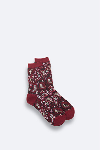 Avva Men's Burgundy Cotton Blended Patterned Socks A42Y8523