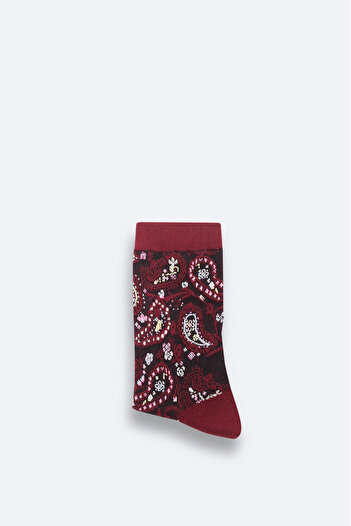 Avva Men's Burgundy Cotton Blended Patterned Socks A42Y8523