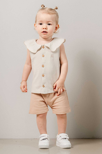 bombe Baby Kids Gray Cotton Shorts 2 Piece Set First Ben Bottom Top Set Beige