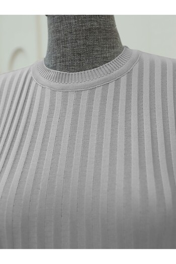 HİJABAYA Crew Neck Ribbed Slit Knitwear Tunic