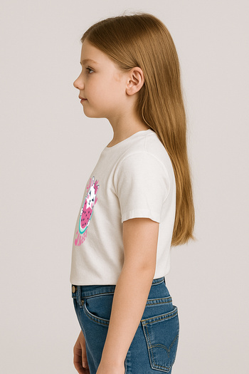 Let's Wear So Sweet Printed Combed Cotton T-Shirt with Crew Neck for Girls
