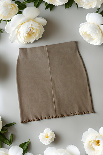 pulur.co Camel 95% Cotton Ribbed Camisole Knitted Mini Skirt