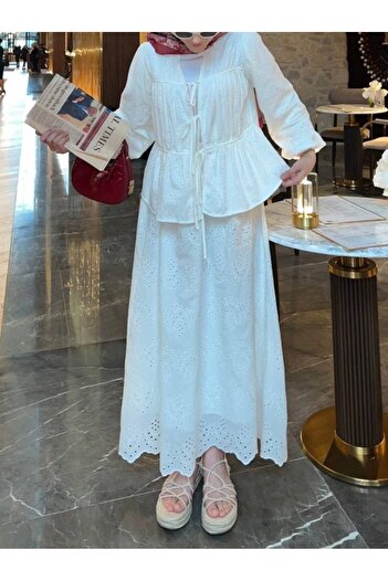 HİJABAYA Elastic Sleeves and Tie Front Lined Kimono Set