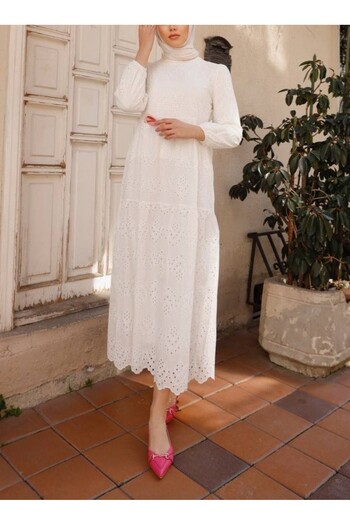 HİJABAYA Parted Dress with Elastic Sleeves