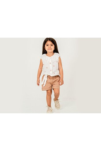 Prime Butik Floral Patterned Lace Collar Girl's 2 Piece Set
