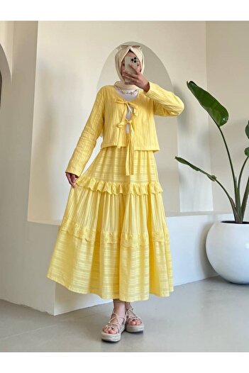 HİJABAYA Tie Front Scalloped Skirt Suit