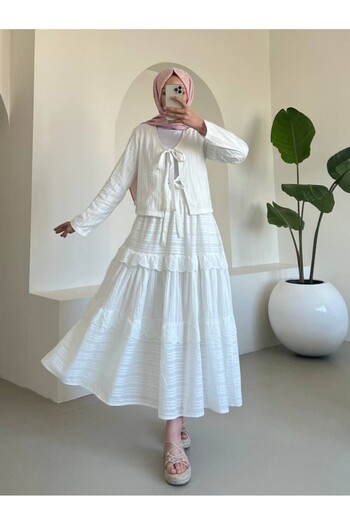 HİJABAYA Tie Front Scalloped Skirt Suit
