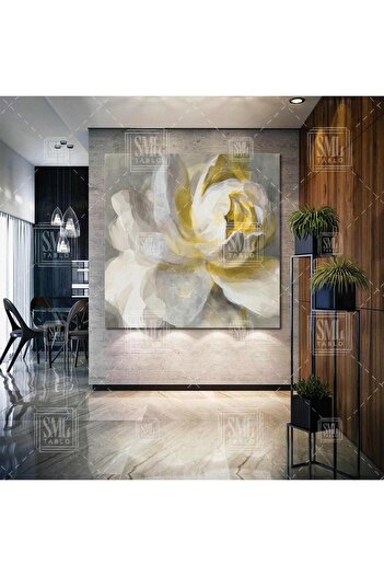 SML TABLO Alb Galben Decorativ Floare Modern Pastel Culori Pătrat Canvas Art Print