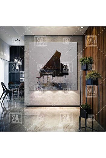 SML TABLO Pictură în ulei de pian cu efect de muzică Artă Decor Pictură pătrată pe pânză