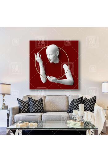 SML TABLO Golden Circle Frame Burgundy Background Decorative Square Canvas Painting