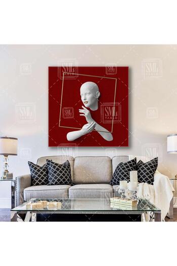 SML TABLO Ramă pătrată aurie Fundal bordeaux Pictură decorativă pătrată pe pânză