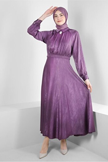 Alvina STONE DETAILED MEN'S COLLAR DRESS 43654