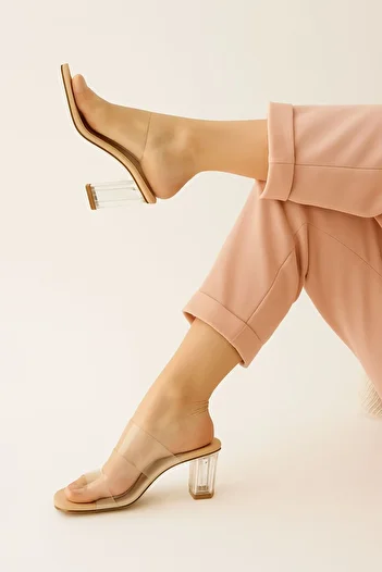 DİGGO Cream High Heel Transparent Women's Shoes