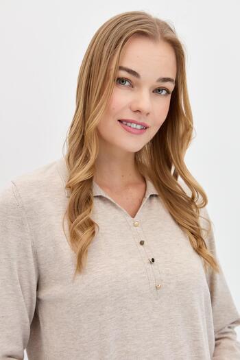 Desen Triko Women's Polo Neck Angelina Basic Blouse B.Melange