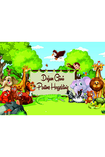 Sincap Design Safari Animals Concept Theme 70X100 cm Birthday Banner