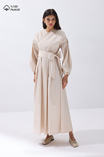 Hooopstore Cotton Double Breasted Stone Dress